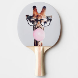 Raquete De Ping Pong Giraffe wearing glasses blowing a pink bubble gum