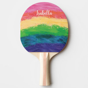 Raquete De Ping Pong Girly Glitter Rainbow Personalizado