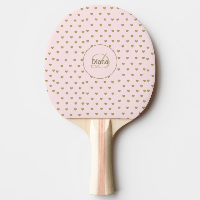 Raquete De Ping Pong Girly Monograma Legal Rosa com Nome (Frente)