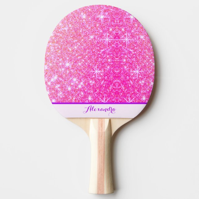 Raquete De Ping Pong Girly Pink Sparkle Personalizada (Frente)