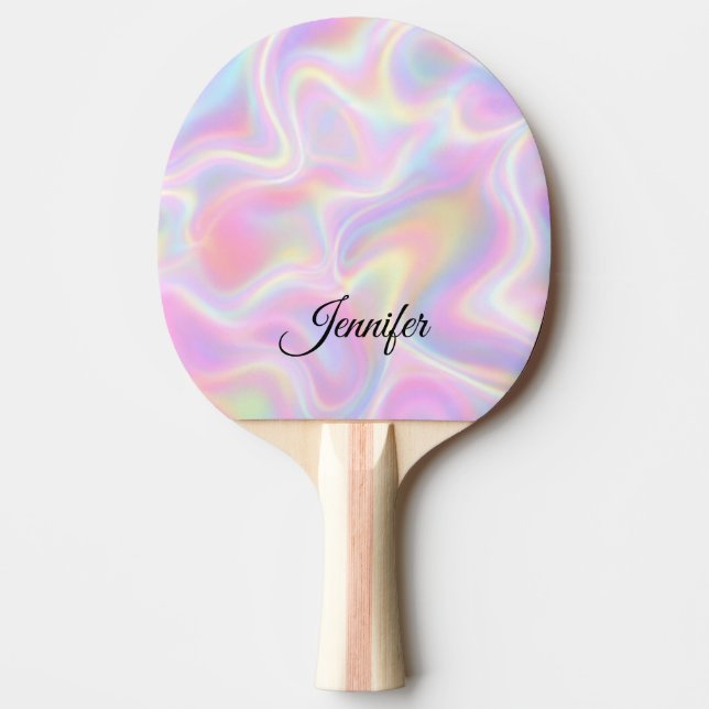 Raquete De Ping Pong Girly Vibrant Pastel Holographic Swirl Design      (Frente)