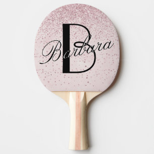 Raquete De Ping Pong Glam Glitter Pink Leather Texture Nome Monograma