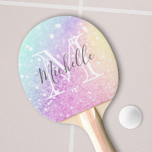 Raquete De Ping Pong Glam Iridescente, Colorida Personalizada com Lâmpa