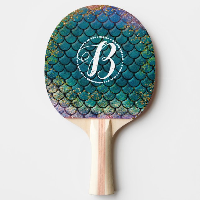 Raquete De Ping Pong Glam Smermaid Fish Scalle Teal Purple Dourado Spar (Frente)