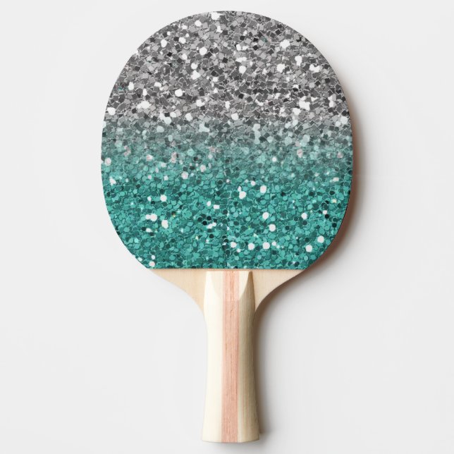 Raquete De Ping Pong Glitter Bonito do Teal de Prata (Frente)