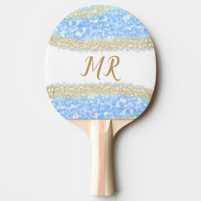Raquete De Ping Pong glitter dourado azul glitter glitter nome monogram (Frente)