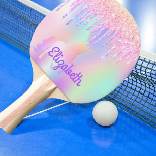 Raquete De Ping Pong Glitter goteja o nome cor-de-rosa do unicórnio arc