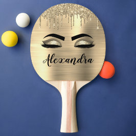 Raquete De Ping Pong Glitter Sparkle Eyelashes Dourado Nome do Monogram