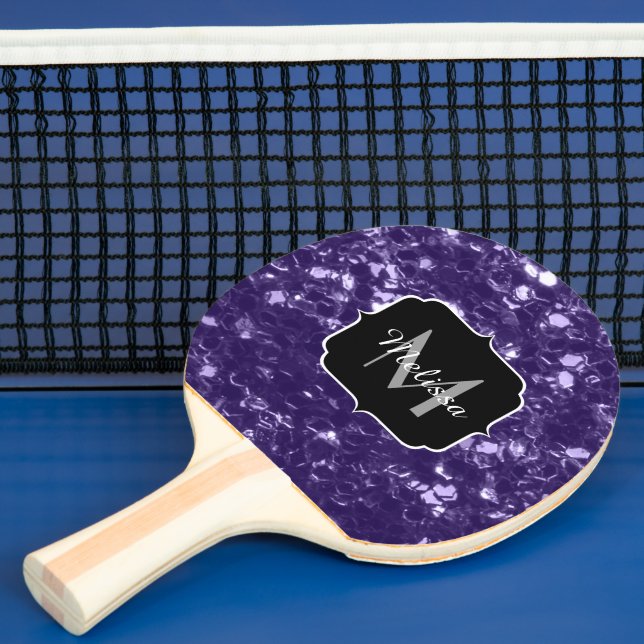 Raquete De Ping Pong Glitter ultra violeta escura brilha monograma (Insitu)