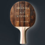 Raquete De Ping Pong Gloss Stain Boards Couple Names with Wedding<br><div class="desc">Gloss Stain Boards Couple Names with Wedding Ping Pong Paddle brings a graceful blend of rustic elegance and romantic celebration to every rally, turning a friendly match into part of a joyful occasion. The design reflects the union of two lives and the happiness of a shared journey, evoking gatherings where...</div>