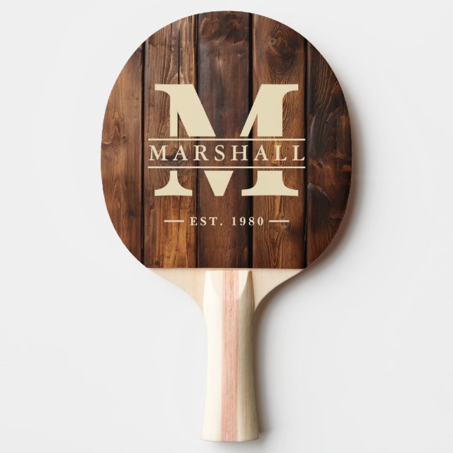 Raquete De Ping Pong Gloss Stain Boards Monogram & Name Overlay (Frente)