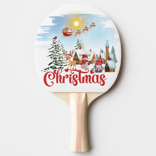 Raquete De Ping Pong Gnomo Bonito, Neve Celebrando Férias de Natal (Frente)