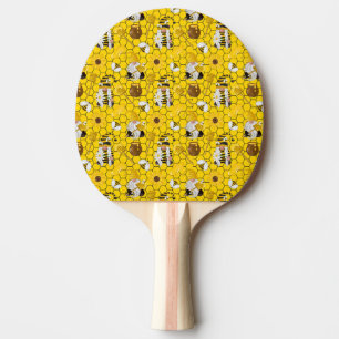 Raquete De Ping Pong Gnomos Fazendo Mel Floral Amarela Abelhas