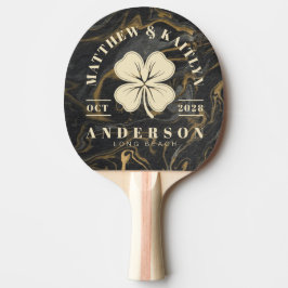 Raquete De Ping Pong Gold Black Marble Irish Lucky Clover Wedding Crest