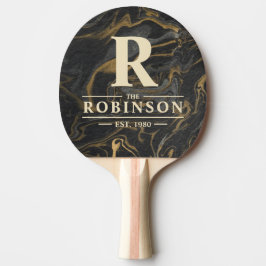 Raquete De Ping Pong Gold Black Marble Swirl Family Name & Initial