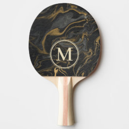 Raquete De Ping Pong Gold Black Marble Swirl Stone Monogram