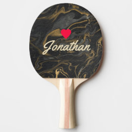 Raquete De Ping Pong Gold Black Marble Swirl Vintage Heart Signature