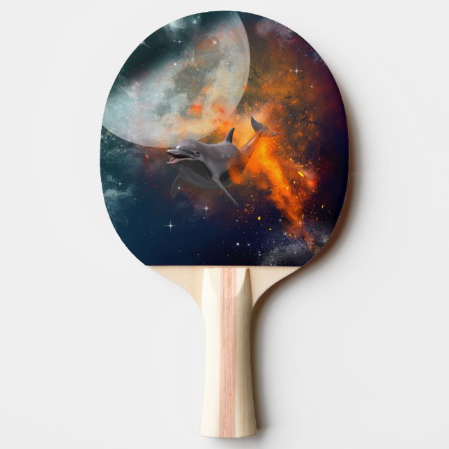 Raquete De Ping Pong Golfinho engraçado no universo (Verso)
