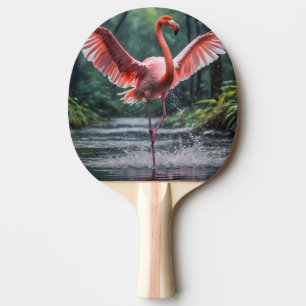 Raquete De Ping Pong Grace em Voo: O Riverdance dos Flamingos Rosa