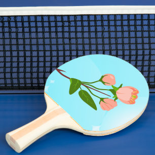 Raquete De Ping Pong Gradação do céu azul com ramificação primavera flo