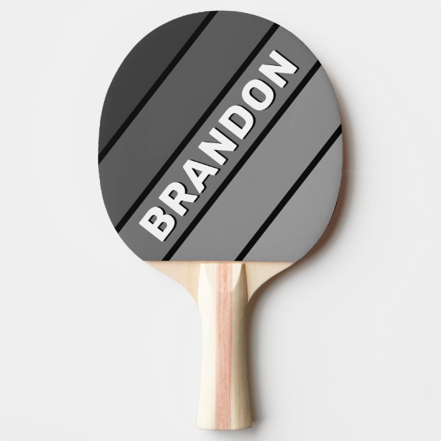 Raquete De Ping Pong Gradiente Escuro Arco-íris Negrito com Nome (Frente)