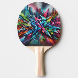 Raquete De Ping Pong Graffiti auf Ziegelwand mit Skyline Streetart