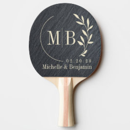 Raquete De Ping Pong Granito Escuro Liso Folha de Casamento Monograma