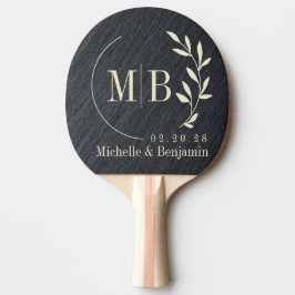 Raquete De Ping Pong Granito Escuro Liso Folha de Casamento Monograma