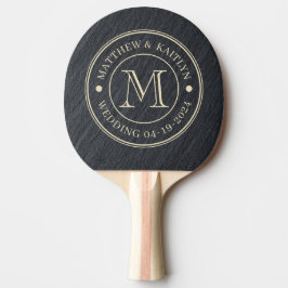 Raquete De Ping Pong Granito Escuro Liso Monograma de Casamento