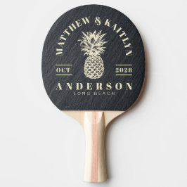 Raquete De Ping Pong Granito Escuro Liso Tropical Casamento Abacaxi