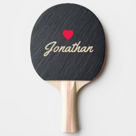 Raquete De Ping Pong Granito Escuro Liso Vintage Coração Assinatura