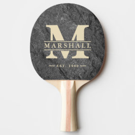 Raquete De Ping Pong Granito Escuro Moderno com Sobreposição de Monogra