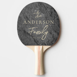 Raquete De Ping Pong Granito Escuro Moderno Pedra Nome da Família Escri