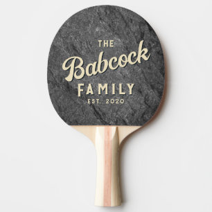 Raquete De Ping Pong Granito Moderno Escuro Pedra Nome da Família & Ano