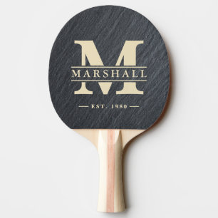 Raquete De Ping Pong Granito Preto Liso Monograma e Sobreposição de Nom