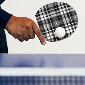 Raquete De Ping Pong Gray Black White Plaid Tartan 