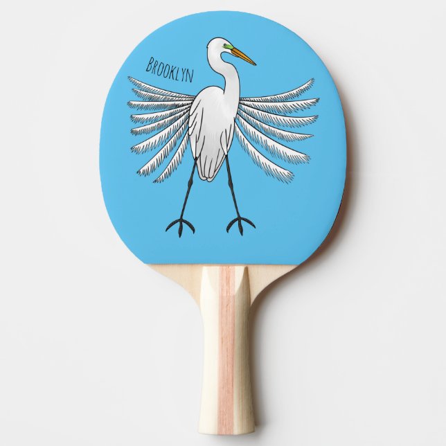 Raquete De Ping Pong Great egret bird cartoon illustration  (Frente)