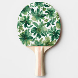 Raquete De Ping Pong Green Garden Floral Botanical Watercolor Painting