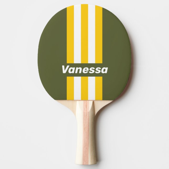 Raquete De Ping Pong Green Honey Nostalgic Pin Stripes with Name (Frente)