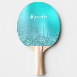 Raquete De Ping Pong Grelha azul esbelta e glitter