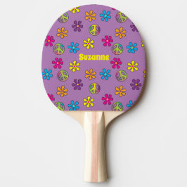 Raquete De Ping Pong Groovy Hippie Peace and Flower Chá