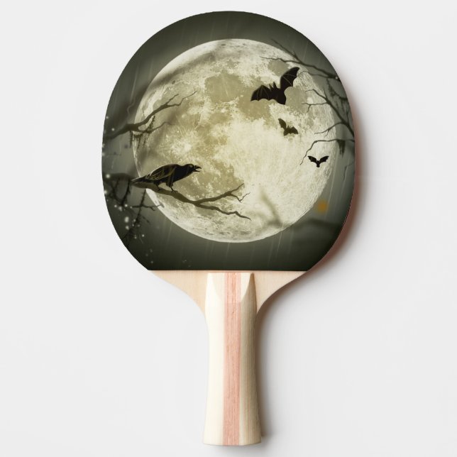 Raquete De Ping Pong Halloween Moon Spooky Crows (Frente)