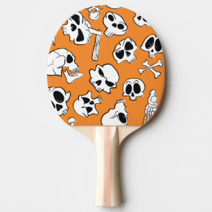 Raquete De Ping Pong Halloween Skulls Bones Doodle Patterno