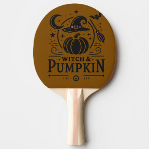 Raquete De Ping Pong Halloween Witch Hat e Pumpkin Design Magic Art