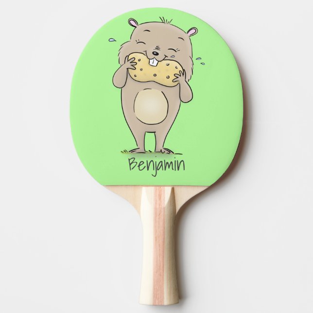 Raquete De Ping Pong Hamster sorridente e bonito com desenho animado de (Frente)