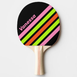 Raquete De Ping Pong HI-VIS and Pink Angled Striping with Name