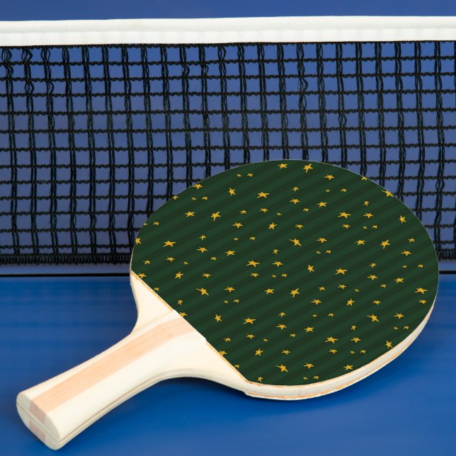 Raquete De Ping Pong Holiday Green Yellow Stripe Star Christmas  (Insitu)