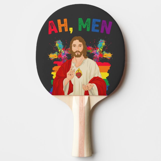 Raquete De Ping Pong Homens Engraçados LGBT Orgulho gay Jesus Cristão (Frente)