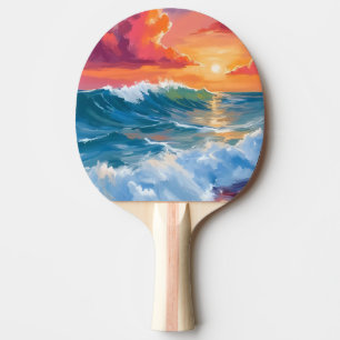 Raquete De Ping Pong Horizonte de Luz Ondas do Oceano Pôr do Sol Aqua