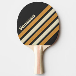 Raquete De Ping Pong Horizonte Dourado Retro com Faixas Anguladas e Nom